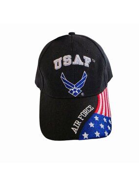 USAF Air Force Baseball Cap Hat Black American Flag Embroidered Military NWT